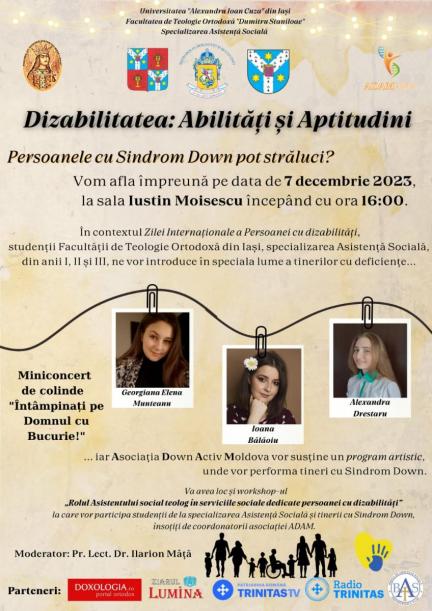 Studenții Facultății de Teologie Ortodoxă „Dumitru Stăniloae” din Iași organizează un eveniment dedicat Zilei Internaționale a Persoanei cu Dizabilități